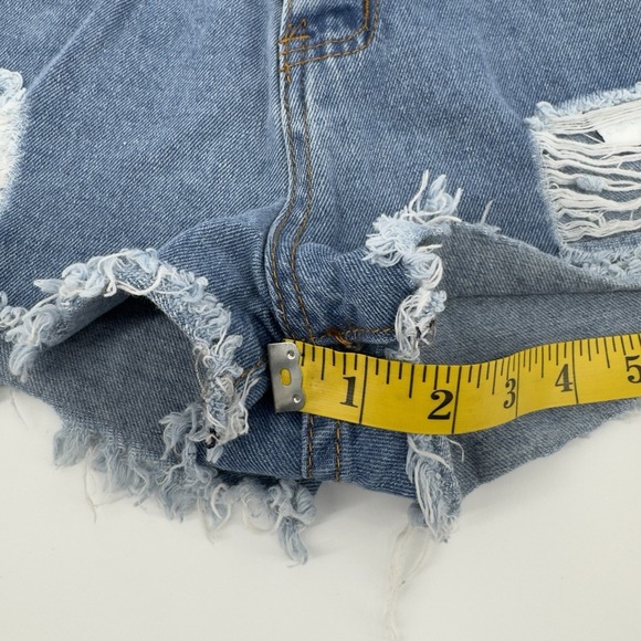 Women's Y2K Distressed Denim Cutoff Shorts + Orange Ribbed Tube Top Set Medium - Picture 7 of 13